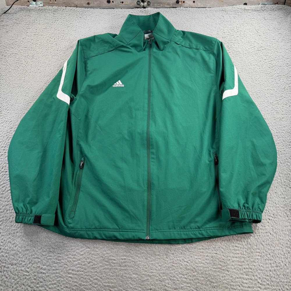 Adidas Warmup Jacket Windbreaker Mens 2XL Green White Full Zip Mesh Lined 6985A
